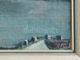 Olvashatatlan jelzéssel: Budapesti panoráma a Dunával és a Parlamenttel. Olaj, karton. 21,5x30 cm. F...