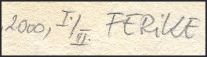 Marosán Ferenc (?-2015): "Haiku (vonal)", 2000. Indigónyomat, tojáslevonat, merített papír...