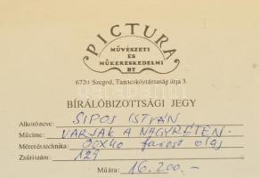 Sipos István (1945-?): Varjak a Nagyréten. Olaj, farost, plasztózus. Jelzett. Dekoratív fa keretben,...