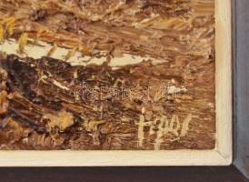 Sipos István (1945-?): Varjak a Nagyréten. Olaj, farost, plasztózus. Jelzett. Dekoratív fa keretben,...