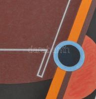 Joseph Kádár (1936-2019): Ellipszis kompozíció Conson, 1987. Kollázs, vegyes technika., jelzett, üve...