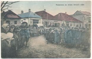 Homonna, Homenau, Humenné; Fő tér az orosz invázió után. Ambrosi M. felvétele, Waller Mór kiadása / main square after the Russian invasion (ázott / wet damage)