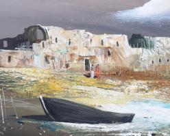 Adilov Kabul (1959-): Parti sziklák. Olaj, farost, jelzett, hátoldalán Intakt Átrium Galéria címkéjé...