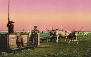 Hortobágy with Hungarian folkwear and herd