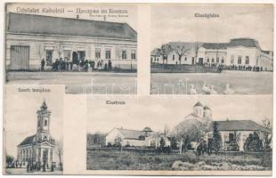 1915 Kabol, Kovilj; Marberger Samu üzlete, Községháza, Szerb templom, Klastrom / shop, town hall, Serbian church, monastery (EK)