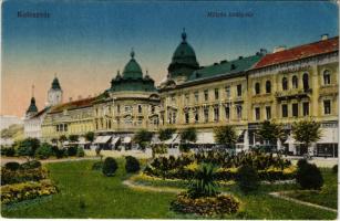 Kolozsvár, Cluj; Mátyás király tér, Erdélyi bank, kávéház / square, bank, cafe