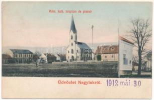 1912 Nagylak, Nadlac; Római katolikus templom és piactér. Weisz Márk kiadása / church and square (r)