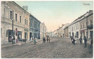 1914 Torda, Turda; utca, Sterl Gyula és Leöb Dávid üzlete. Füssy József kiadása / street, shops (EK)