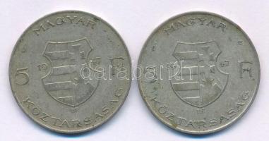 1947. 5Ft Ag "Kossuth" (2x) T:VF,F patina 
Adamo F8.1