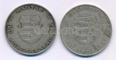 1947. 5Ft Ag "Kossuth" (2x) T:VF,F patina 
Adamo F8.1
