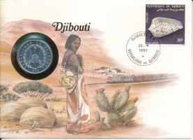 Dzsibuti 1986. 5Fr Al érme felbélyegzett borítékban, bélyegzéssel, német nyelvű tájékoztatóval T:AU Djibouti 1986. 5 Francs Al coin in envelope with stamp, cancellation and a German language information sheet C:AU