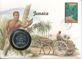 Jamaika 1982. 1$ Cu-Ni 1982 - Labdarúgó Világbajnokság forgalomba nem került emlékkiadás felbélyegzett borítékban, bélyegzéssel T:UNC  patina Jamaica 1982. 1 Dollar Cu-Ni World Championship of Football non-circulating commemorative coin in envelope with stamp, cancellation C:UNC patina Krause KM#96