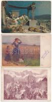 21 db RÉGI művész motívum képeslap vegyes minőségben / 21 pre-1945 art motive postcards in mixed quality