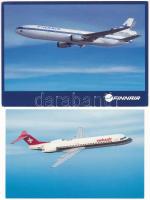40 db MODERN motívum képeslap: repülőgépek: Maláv, Lufthansa, Sabena, Condor, Swissair, Finnair, Sca...