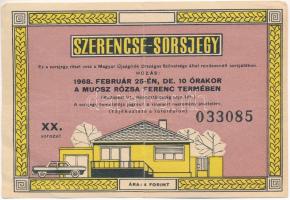 1968. &quot;MÚOSZ (Magyar Újságírók Országos Szövetsége) - Szerencse-Sorsjegy&quot; 4Ft értékben, XX. sorozat &quot;033085&quot; T:F kis szakadás