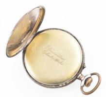 Ezüst (Ag) zsebóra. Jó állapotú tokkal számlappal, szerkezet elindul de javításra szorul, m d: 47 mm