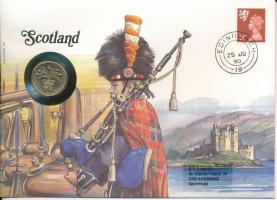 Nagy-Britannia 1989. 1P "Skócia" felbélyegzett borítékban, bélyegzéssel, német nyelvű leírással T:UNC  Great Britain 1989. 1 Pound in "Scotland" envelope with stamp and cancellation, with German description C:UNC