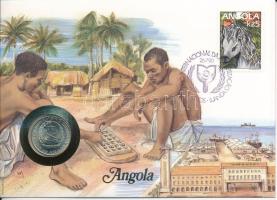 Angola 1975. 5KZ felbélyegzett borítékban, bélyegzéssel, német nyelvű leírással T:UNC Angola 1975. 5 Kwanza in envelope with stamp and cancellation, with German description C:UNC