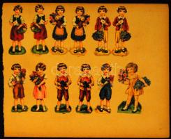 cca 1900 12 darab macska + 12 gyermek kivágható litho kép / 12 cats + 12 children cut-out litho pict...