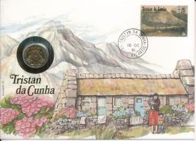 Nagy-Britannia / Tristan da Cunha 1989. 20p felbélyegzett borítékban, bélyegzéssel, német nyelvű leírással T:UNC patina Great Britain / Tristan da Cunha 1989. 20 Pence in envelope with stamp and cancellation, with German description C:UNC patina