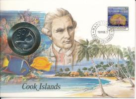 Cook-szigetek 1987. 50c Cu-Ni felbélyegzett borítékban, bélyegzéssel, német nyelvű leírással T:UNC  Cook Islands 1987. 50 Cent Cu-Ni in envelope with stamp, with German description C:UNC