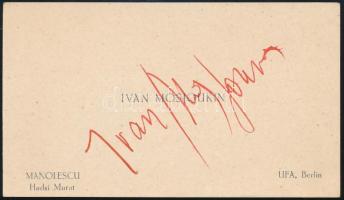 Ivan Mosjoukine / Iwan Mosjukin / Ivan Mozzhukhin (1889-1939) orosz némafilm színész aláírása névjegykártyáján / Russian silent film actor's signed business card