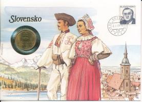 Szlovákia 1993. 10K Cu-Al-Ni felbélyegzett borítékban, bélyegzéssel, német nyelvű leírással T:UNC  Slovakia 1993. 10 Korun Cu-Al-Ni in envelope with stamp, cancellation and a prospectus in german C:UNC