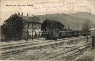 Mszana Dolna, Dworzec w Mszanie Dolnej / railway station, train (Rb)