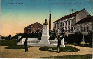 Arad, Kossuth park, Fábián Gábor szobra, üzlet. Kerpel Izsó kiadása / park, statue, shop (fl)