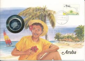 Aruba 1988. 1Fl Cu-Ni Beatrix bélyeges érmés borítékon, német nyelvű ismertetővel T:UNC,AU (eredetileg PP)  Aruba 1988. 1 Florin Cu-Ni Beatrix coin letter with stamp and German description C:UNC,AU (originally PP)