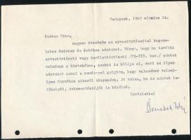 1969 Benedek István (1915-1996) orvos, író, művelődéstörténész autográf aláírással ellátott, gépelt levele