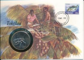 Tokelau 1980. 1$ / 1T Cu-Ni "Pálmatolvaj" forgalomba nem került emlékkiadás felbélyegzett borítékban, bélyegzéssel, német nyelvű leírással T:AU patina  Tokelau 1980. 1 Dollar / 1 Tala Cu-Ni "Coconut Crab" non-circulating commemorative coin in envelope with stamp, cancellation, and a description in german C:AU patina  Krause KM#3