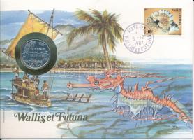 Francia Polinézia / Wallis és Futuna 1990. 2Fr felbélyegzett borítékban, bélyegzéssel, német nyelvű leírással T:UNC French Polynesia / Wallis and Futuna 1990. 2 Francs in envelope with stamp and cancellation with German language description C:UNC