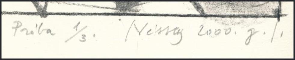 Véssey Gábor (1948-): Paestum, 2000. Litográfia, papír, jelzett, próbanyomat 1/3 számozással, 18×19 ...