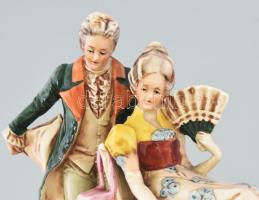 Barokk pár, antik német porcelán figura, jelzett, hibátlan, m: 18 cm