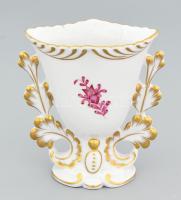 Herendi Apponyi purpur mintás laposváza, plasztikus levél mintákkal. Jelzett, hibátlan, m: 12 cm