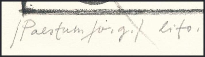 Véssey Gábor (1948-): Paestum, 2000. Litográfia, papír, jelzett, próbanyomat 3/3 számozással, 18×19 ...