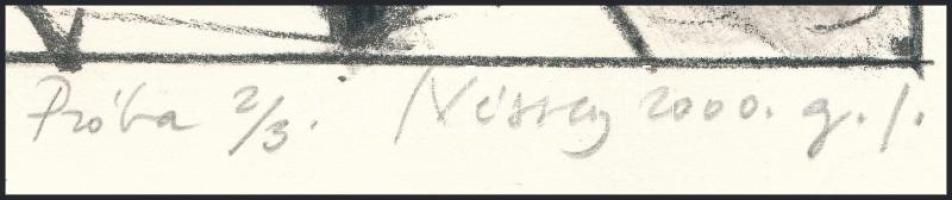 Véssey Gábor (1948-): Paestum, 2000. Litográfia, papír, jelzett, próbanyomat 2/3 számozással, 18×19 ...