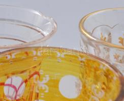 5 darab emlékpohár. cca 20. sz. eleje, cseh, közte zománcfestett opalinüveg, ezüstpácolt üveg, anyag...