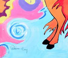 Róna Emy jelzéssel: Lovacskák. Vegyes technika, papír, kartonra kasírozva. 57x79 cm