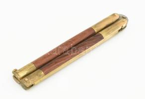 Antik pillangókés, fa, bronz, fém, h: 23 cm