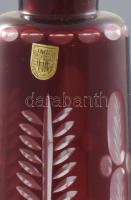 Csiszolt bordó röviditalos készlet, teljes, hibátlan, m: 36 cm, poharak m: 8 cm