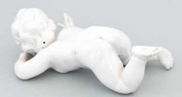 Unterweissbach fekvő puttó. Jelzett, restaurált, h: 14 cm