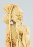 Kínai bölcs. Faragott zsírkő, kopással, m: 24,5 cm