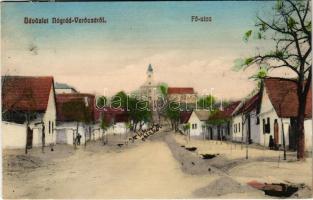 1910 Verőce, Nógrádverőce; Fő utca, templom. Blau Márton kiadása (EK)