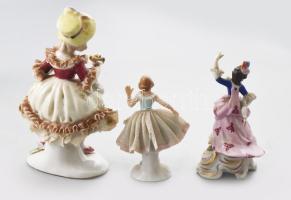 3 darab német porcelán balerina, sérülésekkel, jelzett, m: 8,5-14 cm