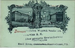 1899 (Vorläufer!) Debrecen, Református főiskola, Piac, este. Art Nouveau, floral