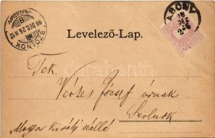 1898 (Vorläufer) Abony, Indóház, Vasútállomás, Artézi kút, Katolikus templom, Harkányi palota, kasté...