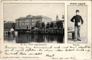 1899 (Vorläufer) Lugos, Lugoj; M. kir. állami főgimnázium, tanuló. Auspitz Adolf kiadása / grammar school, student (szakadás / tears)