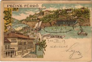 1900 Fiume, Rijeka; Susak-Pecine-fürdő, Tersatto vár, Susak szálloda / Trsat castle, hotel. E. Honig Art Nouveau, floral, litho (EM)